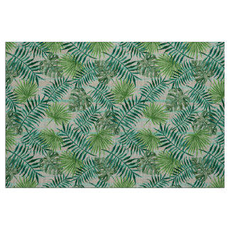 Retro Chic Tropical Green Palm Leaves Pattern Fabric