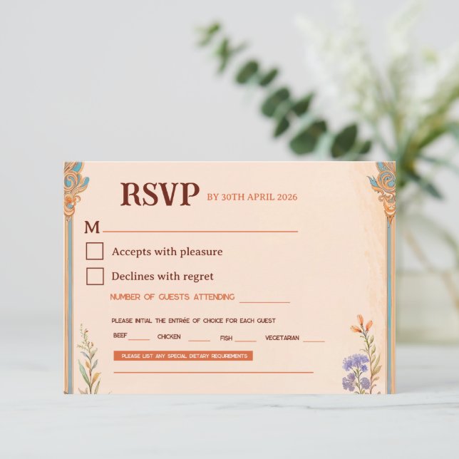 Retro Chic Wedding RSVP Card (Standing Front)