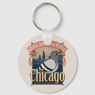 Retro Chicago Pigeon Keychain