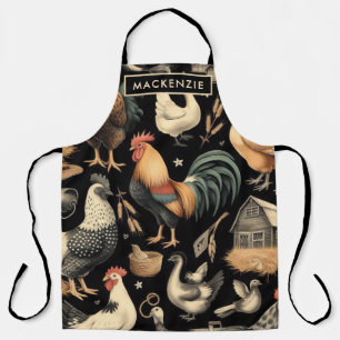 Retro Chicken Farm Pattern Apron