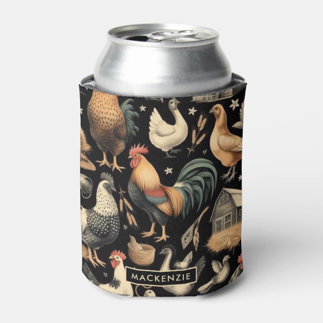 Retro Chicken Farm Pattern Can Cooler (Can Front)