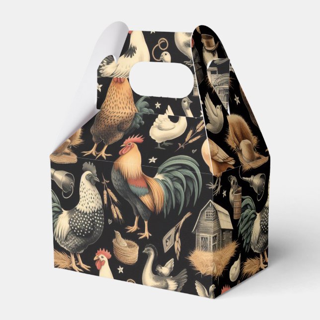 Retro Chicken Farm Pattern Favor Box (Front Side)