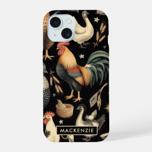 Retro Chicken Farm Pattern iPhone 15 Case
