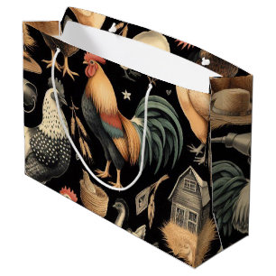 Retro Chicken Farm Pattern Large Gift Bag
