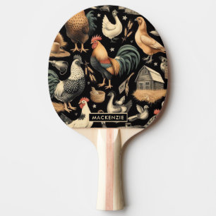 Retro Chicken Farm Pattern Ping Pong Paddle
