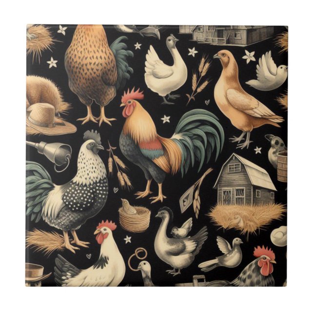 Retro Chicken Farm Pattern Tile (Front)