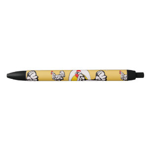 Retro Chickens Black Ink Pen