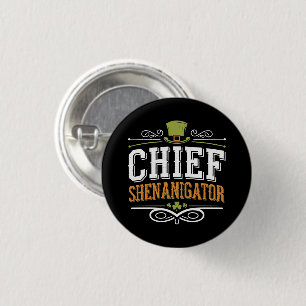Retro Chief Shenanigator Lucky Leprechaun Hat 1 Inch Round Button