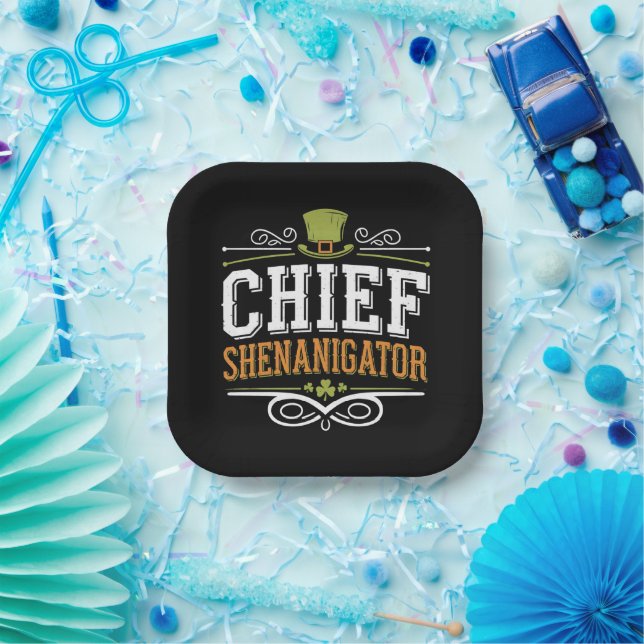 Retro Chief Shenanigator Lucky Leprechaun Hat  Paper Plate (Party)