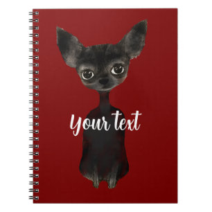 Retro chihuahua black burgundy cream notebook