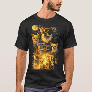Retro chihuahua howling to the moon meme 90s anima T-Shirt