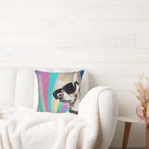 Retro Chihuhua with Glasses  Throw Pillow
