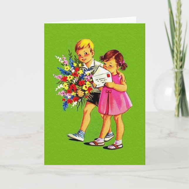 Retro Children Greetings Note Card (Front)
