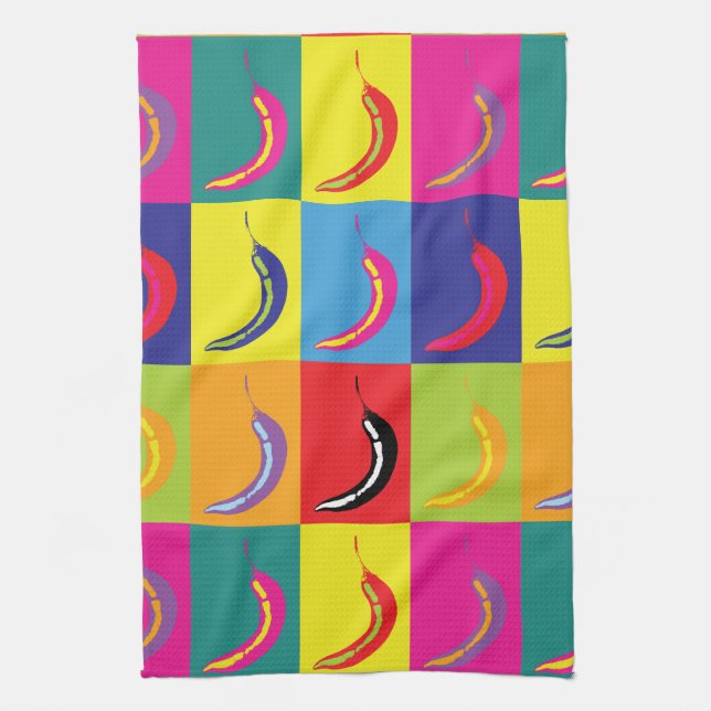 Retro Chilli Pepper Pop Art Bright Mexican Kitchen Towel (Vertical)