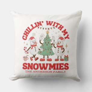 Retro Chillin' With My Snowmies Christmas Throw Pillow