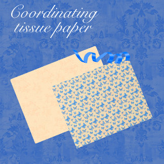Retro Chinoiserie Blue Butterflies Blush Ivory Tissue Paper