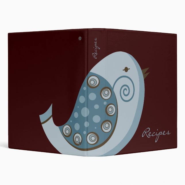 Retro Chocolate Brown Blue Bird Recipe Binder (Background)