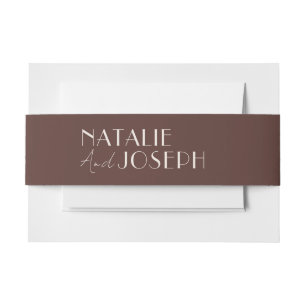 Retro Chocolate Brown Fancy Old Money Wedding Invitation Belly Band