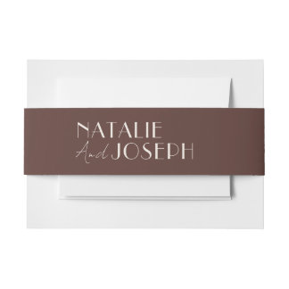 Retro Chocolate Brown Fancy Old Money Wedding Invitation Belly Band