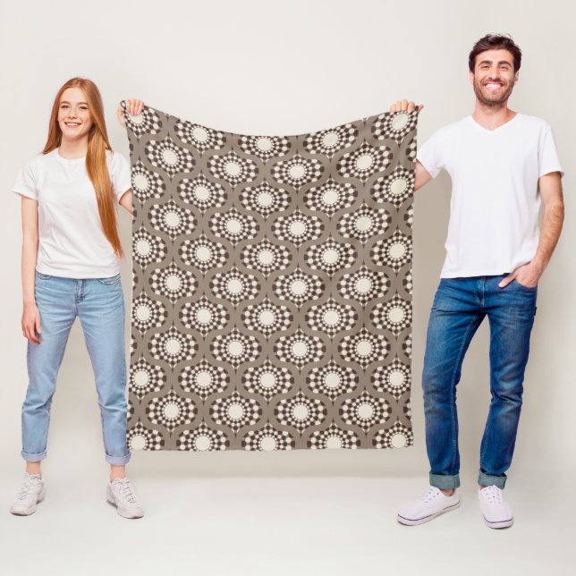 Retro Chocolate Drops Dot Mandala Ogee Fleece Blanket (In Situ)