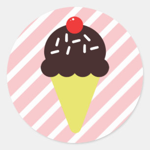 Retro Chocolate Ice Cream Cone with Pink Stripes Classic Round Sticker