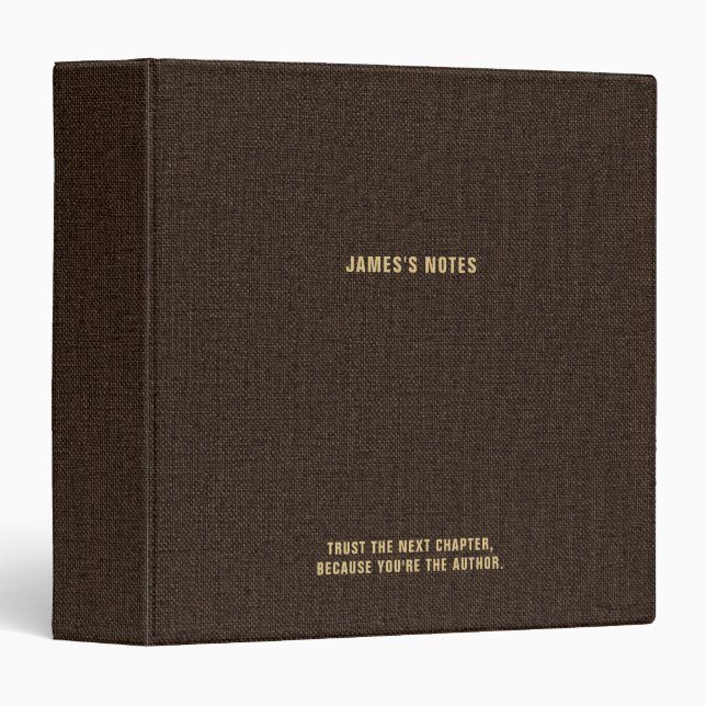 Retro Chocolate Linen Look Personalized Notes Binder (Front/Spine)