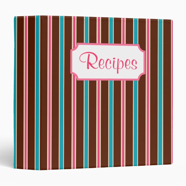 Retro Chocolate Striped Recipe Organizer Binder (Front/Spine)