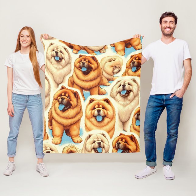 Retro Chow-Chow Seamless Pattern Fleece Blanket (In Situ)