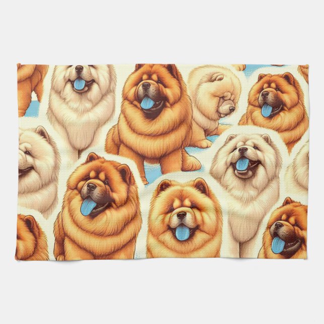 Retro Chow-Chow Seamless Pattern Kitchen Towel (Horizontal)