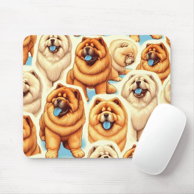 Retro Chow-Chow Seamless Pattern Mouse Pad (With Mouse)