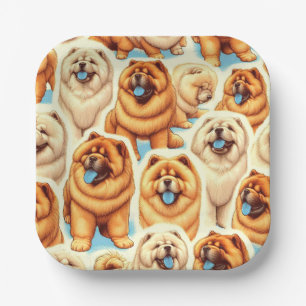 Retro Chow-Chow Seamless Pattern Paper Plate