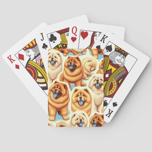 Retro Chow-Chow Seamless Pattern Playing Cards (Back)