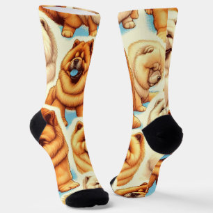 Retro Chow-Chow Seamless Pattern Socks