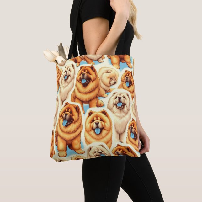 Retro Chow-Chow Seamless Pattern Tote Bag (Close Up)