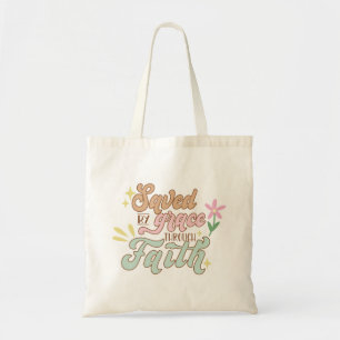 Retro Christian Saved by Grace  Tote Bag