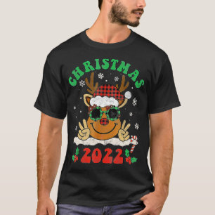 Retro Christmas 2022 Buffalo Red Plaid Reindeer Sa T-Shirt