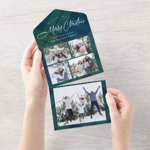 Retro Christmas 5 Photo Greeting Holiday Card