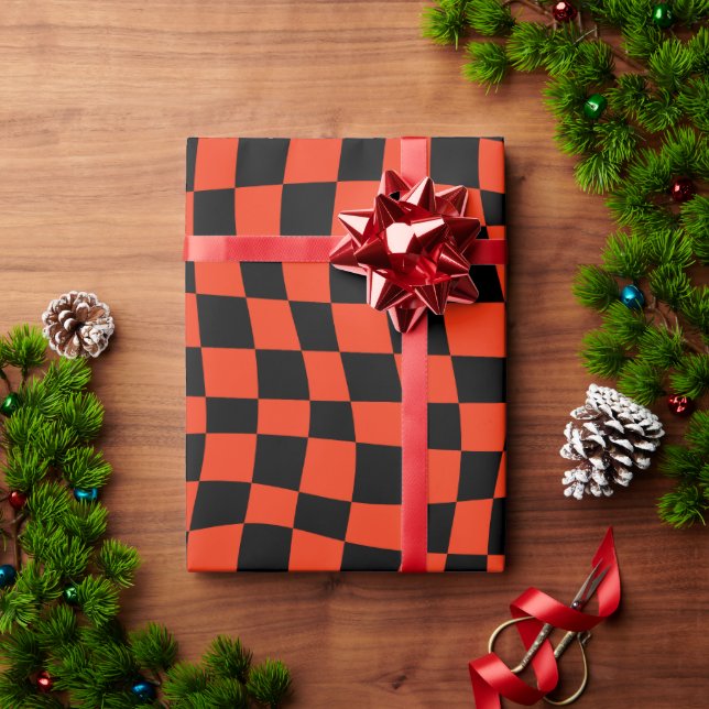 Retro Christmas 70s red wavy checkered Pattern Wrapping Paper (Holiday Gift)