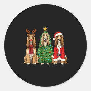 Retro Christmas Afghan Hound Santa Reindeer Dog Lo Classic Round Sticker