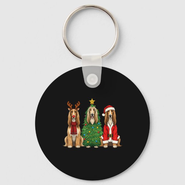 Retro Christmas Afghan Hound Santa Reindeer Dog Lo Keychain (Front)