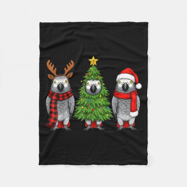 Retro Christmas African G Parrot Bird Santa Reinde Fleece Blanket (Front)