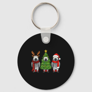 Retro Christmas African G Parrot Bird Santa Reinde Keychain