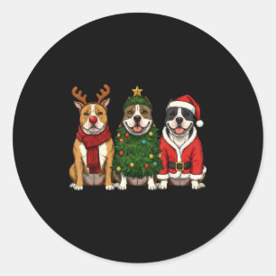 Retro Christmas American Bully Santa Reindeer Dog  Classic Round Sticker