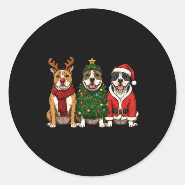 Retro Christmas American Bully Santa Reindeer Dog  Classic Round Sticker (Front)