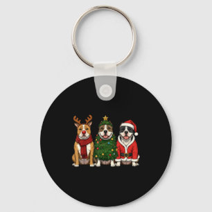Retro Christmas American Bully Santa Reindeer Dog Keychain