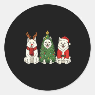 Retro Christmas American Eskimo Dog Santa Reindeer Classic Round Sticker