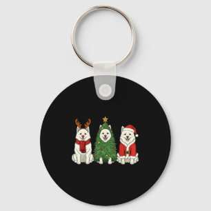 Retro Christmas American Eskimo Dog Santa Reindeer Keychain