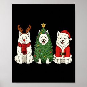 Retro Christmas American Eskimo Dog Santa Reindeer Poster