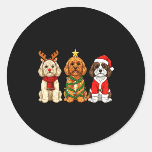 Retro Christmas Ao Santa Reindeer Dog Lover  Classic Round Sticker