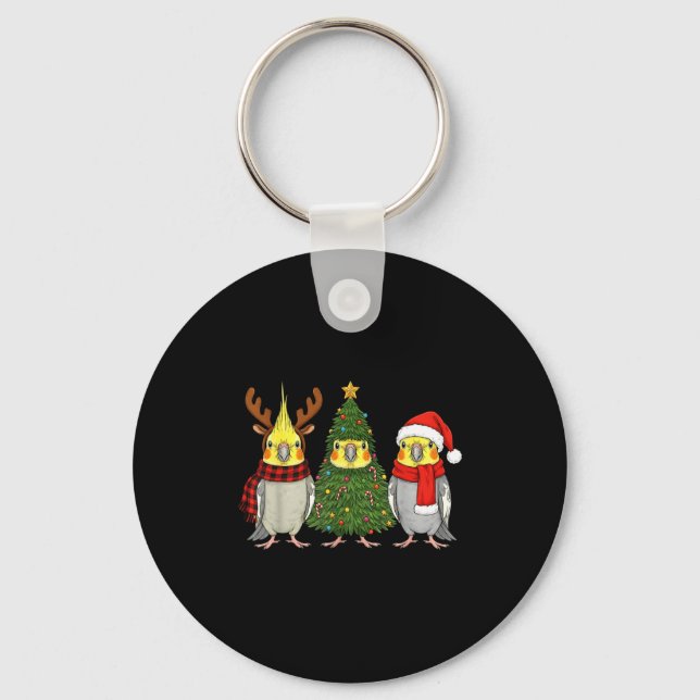 Retro Christmas Atiel Parrot Santa Reindeer  Keychain (Front)